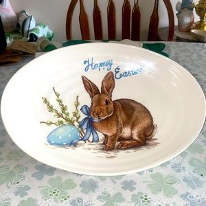 Ceramics Italian Bunny 13" Serving Platter - "Happy Easter"